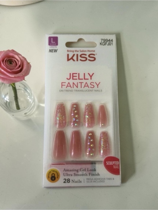 Kiss Other - KISS Jelly Fantasy Long Pink Coffin Nails – 28 Count w/ Jeweled Accents